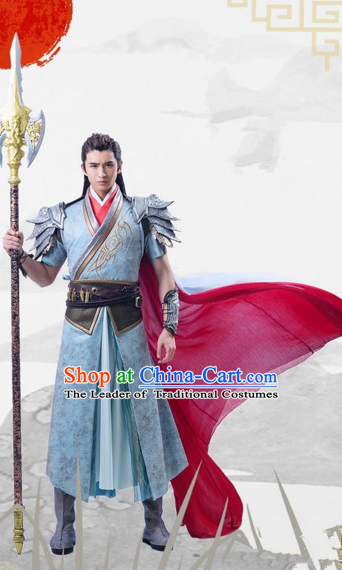 Traditional Ancient Chinese Tang Dynasty General Swordsman Costume, Xuanyuan Sword Han Cloud Imperial Warrior Coat Armor Clothing Complete Set