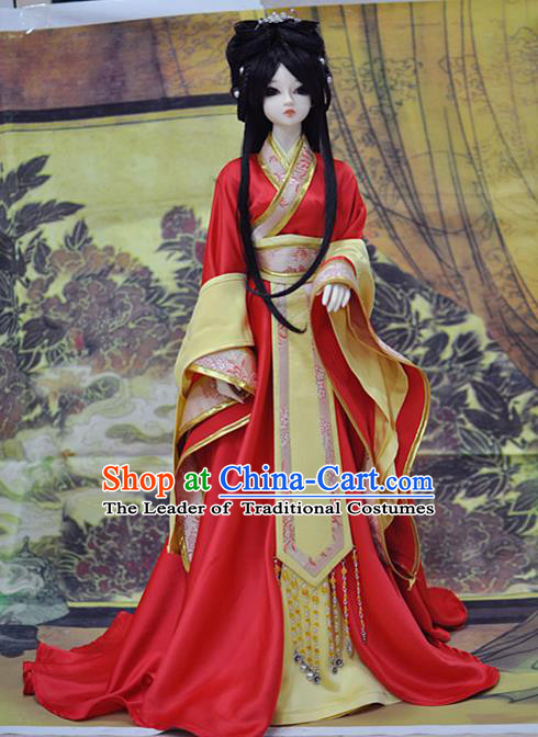 Top Grade Traditional China Ancient Princess Dance Costumes Complete Set, China Ancient Cosplay Tang Dynasty Princess Red Dress Hanfu Clothing for Adults and Kids