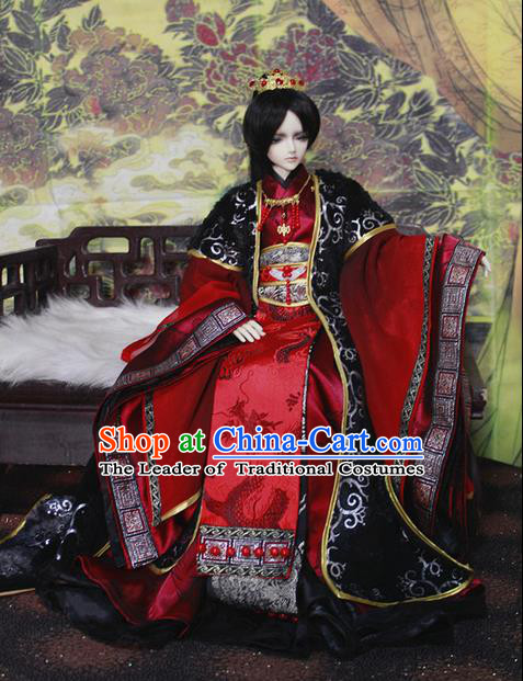Top Grade Traditional China Ancient Cosplay Prince Wedding Red Costumes Complete Set, China Ancient Knight-Errant Hanfu Robe Clothing for Men for Kids