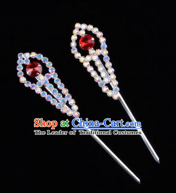 Chinese Ancient Peking Opera Head Accessories Young Lady Diva Colorful Crystal Headwear Red Hairpins, Traditional Chinese Beijing Opera Hua Tan Head-ornaments