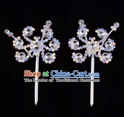 Chinese Ancient Peking Opera Head Accessories Young Lady Diva Colorful Crystal Headwear Sunflower White Hairpins, Traditional Chinese Beijing Opera Hua Tan Head-ornaments