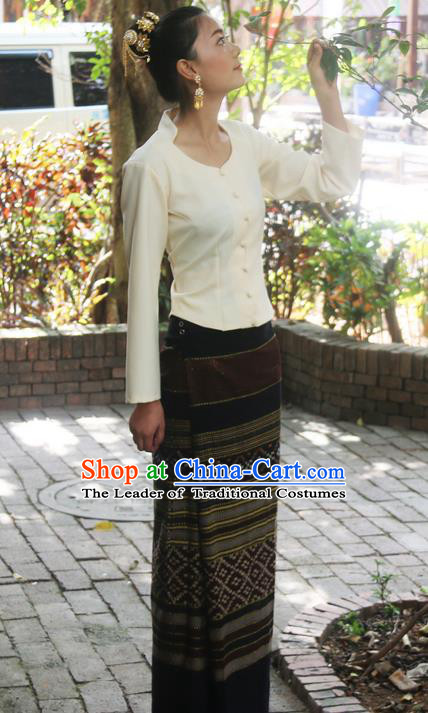 Traditional Thailand Ancient Handmade Female Costumes, Traditional Thai China Dai Nationality Dress Clothing for Women