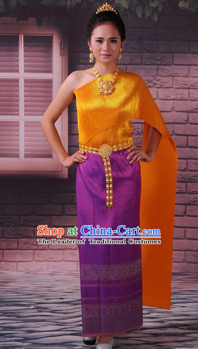 Traditional Thailand Ancient Handmade Female Costumes, Traditional Thai China Dai Nationality Wedding Bride Purple Dress Clothing for Women