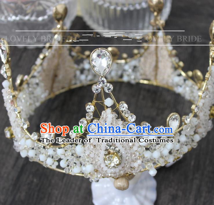 Top Grade Handmade Wedding Jewelry Queen Hair Accessories, Traditional Princess Crystal Royal Crown Wedding Headwear for Women