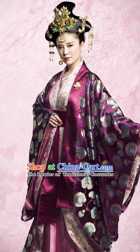 Traditional Ancient Chinese Northern and Southern Dynasties Imperial Consort Costume, The Entangled Life of Qingluo Imperial Concubine Embroidered Clothing and Headpiece Complete Set