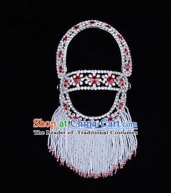 Chinese Ancient Peking Opera Head Accessories Young Lady Diva Red Hairpins Back Temples Curtain, Traditional Chinese Beijing Opera Hua Tan Hair Clasp Head-ornaments