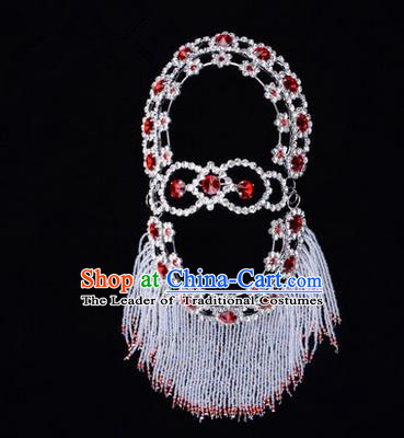Chinese Ancient Peking Opera Head Accessories Young Lady Diva Red Crystal Hairpins Back Temples Curtain, Traditional Chinese Beijing Opera Hua Tan Hair Clasp Head-ornaments
