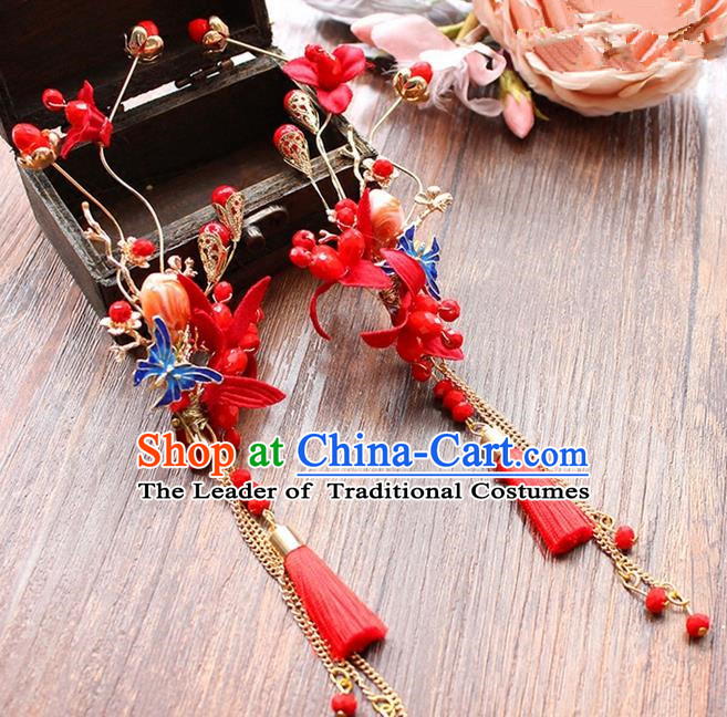 Top Grade Chinese Handmade Wedding Hair Accessories, Traditional China Xiuhe Suit Bride Hanfu Tassel Hairpins Headwear for Women