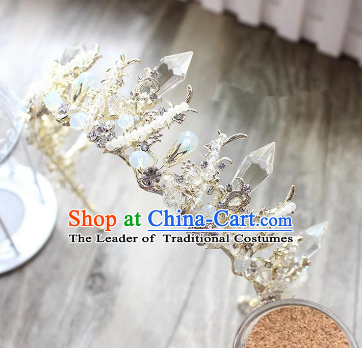 Top Grade Handmade Wedding Bride Hair Accessories Luxury Queen Pearl Crown, Traditional Baroque Princess Crystal Royal Crown Wedding Headwear for Women