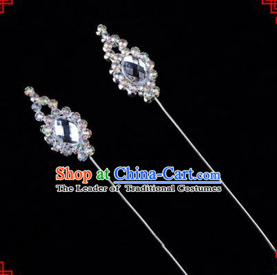 Chinese Ancient Peking Opera Head Accessories Diva White Crystal Flower Bud Hairpins, Traditional Chinese Beijing Opera Princess Hua Tan Hair Clasp Head-ornaments