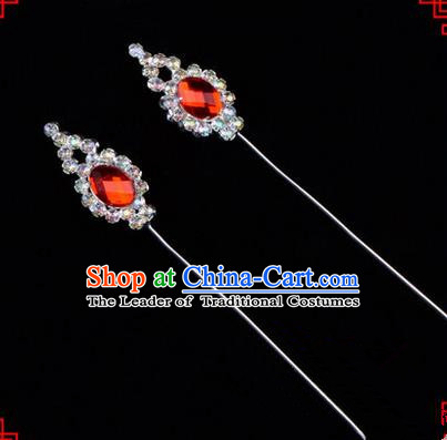 Chinese Ancient Peking Opera Head Accessories Diva Red Crystal Flower Bud Hairpins, Traditional Chinese Beijing Opera Princess Hua Tan Hair Clasp Head-ornaments