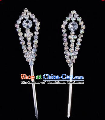 Chinese Ancient Peking Opera Head Accessories Diva White Crystal Pointed Temples Hairpins, Traditional Chinese Beijing Opera Princess Hua Tan Hair Clasp Head-ornaments