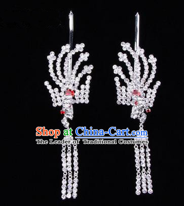 Chinese Ancient Peking Opera Head Accessories Diva Crystal Red Tassel Hairpins, Traditional Chinese Beijing Opera Princess Hua Tan Hair Clasp Head-ornaments