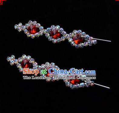 Chinese Ancient Peking Opera Head Accessories Diva Red Beads Crystal Hairpins, Traditional Chinese Beijing Opera Princess Hua Tan Hair Clasp Head-ornaments