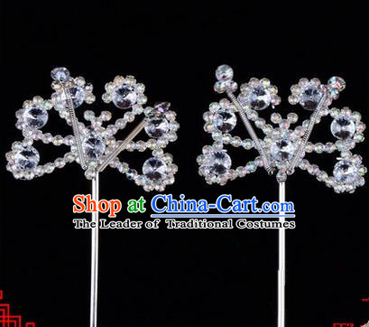 Chinese Ancient Peking Opera Hair Accessories Young Lady Diva White Crystal Beads Hairpins, Traditional Chinese Beijing Opera Hua Tan Head Ornaments Hair Clasp