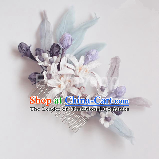 Top Grade Handmade Wedding Bride Hair Accessories Headwear Silk Flower Hair Combs, Traditional Princess Baroque Headpiece for Women