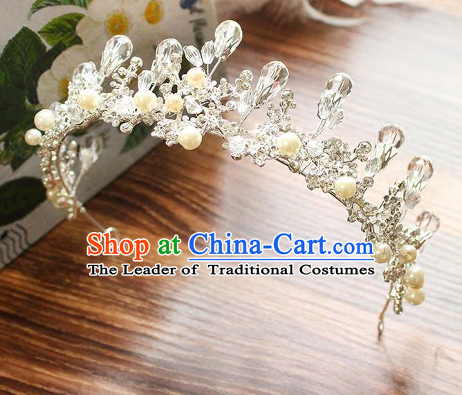 Top Grade Handmade Wedding Hair Accessories Bride Crystal Hair Clasp, Traditional Baroque Princess Royal Crown Wedding Headwear for Women