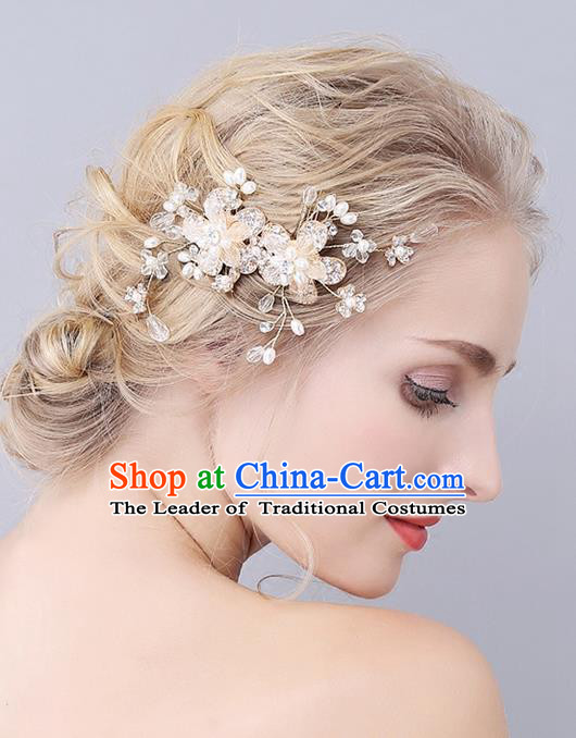 Top Grade Handmade Wedding Bride Hair Accessories Crystal Hair Clip, Traditional Princess Baroque Pearl Hair Combs Headpiece for Women