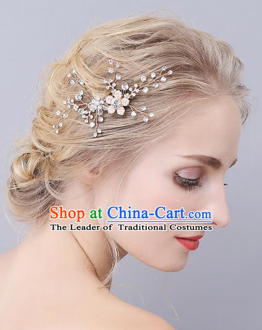 Top Grade Handmade Wedding Bride Hair Accessories Crystal Flowers Hair Clasp, Traditional Princess Baroque Hair Stick Headpiece for Women