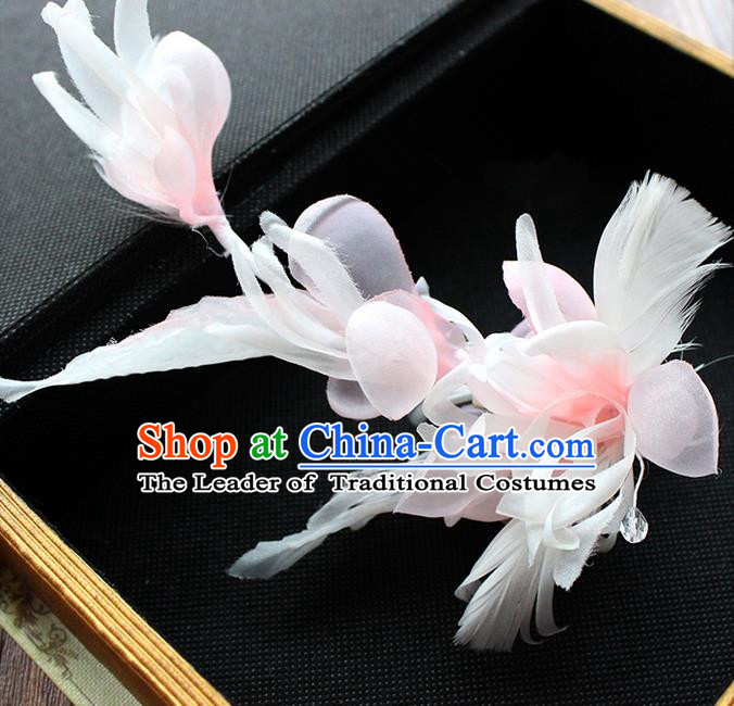Top Grade Handmade Wedding Bride Hair Accessories Pink Flower Hairpin, Traditional Princess Baroque Hair Stick Headpiece Hairpins for Women