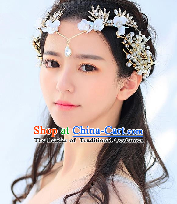 Top Grade Handmade Wedding Bride Hair Accessories Forehead Ornament, Traditional Princess Baroque Hair Stick Headpiece Hairpins for Women