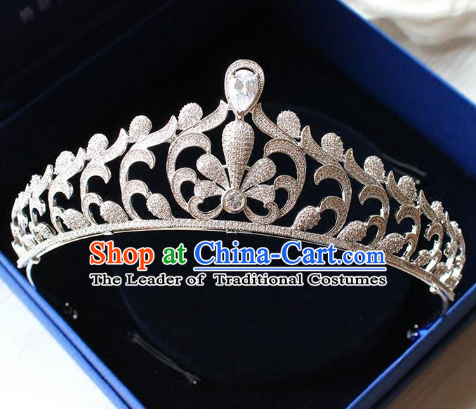 Top Grade Handmade Wedding Hair Accessories Bride Luxury Zircon Crown, Traditional Baroque Crystal Queen Royal Crown Wedding Headwear for Women