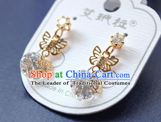 Top Grade Handmade China Wedding Bride Accessories Butterfly Earrings, Traditional Princess Wedding Crystal Earbob Jewelry for Women