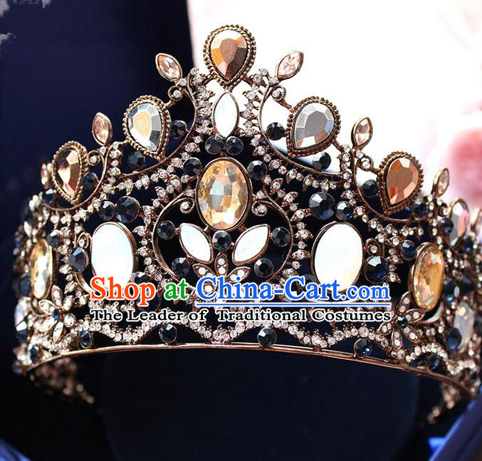 Top Grade Handmade Wedding Hair Accessories Bride Vintage Queen Crown, Traditional Baroque Princess Crystal Royal Crown Wedding Headwear for Women