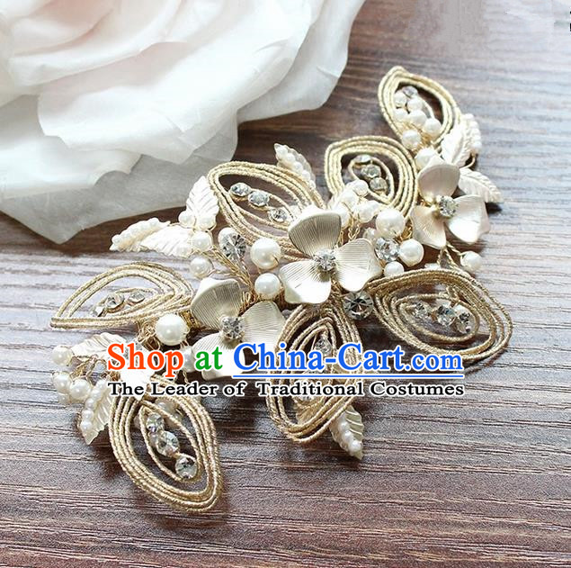 Top Grade Handmade Wedding Bride Hair Accessories Flowers Hair Claw, Traditional Princess Baroque Crystal Hair Stick Headpiece for Women
