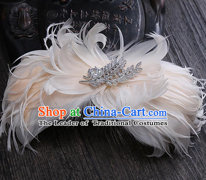 Top Grade Handmade Wedding Bride Hair Accessories Princess Pink Feather Hair Claw, Traditional Baroque Hair Stick Headpiece for Women