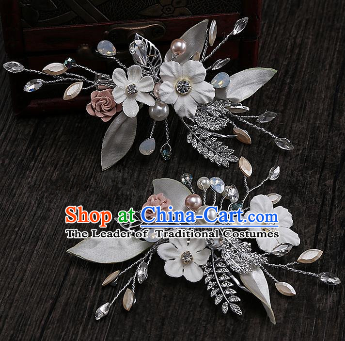 Top Grade Handmade Wedding Hair Accessories Bride Flower Hair Clip, Traditional Baroque Princess Crystal Hair Claw Headpiece for Women