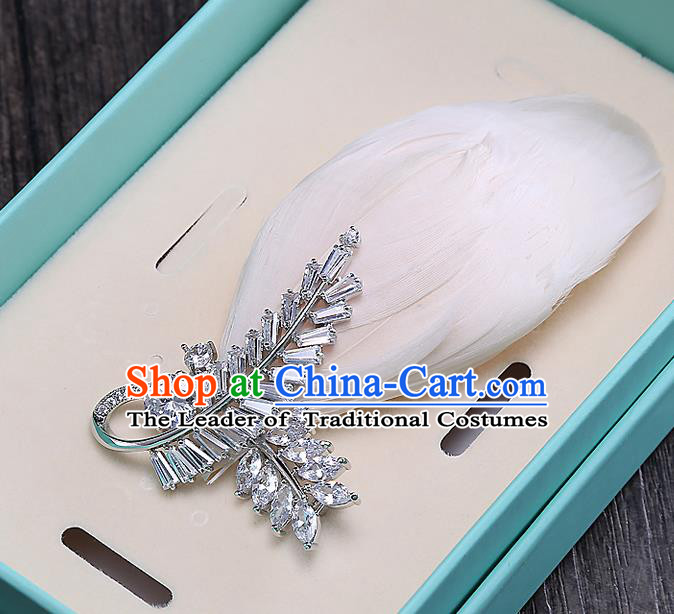 Top Grade Handmade Wedding Dragonfly Hair Accessories Bride Feather Hair Claw, Traditional Baroque Princess Headband Hair Stick Headpiece for Women
