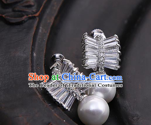 Top Grade Handmade China Wedding Bride Accessories Zircon Earrings, Traditional Princess Wedding Pearl Ear Stud Jewelry for Women