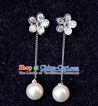 Top Grade Handmade China Wedding Bride Accessories Long Tassel Pearl Earrings, Traditional Princess Wedding Eardrop Jewelry for Women