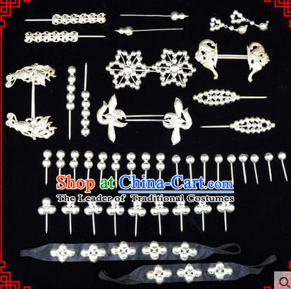 Chinese Ancient Peking Opera Head Accessories Diva Sliver Hairpins, Traditional Chinese Beijing Opera Princess Hua Tan Hair Clasp Head-ornaments Complete Set