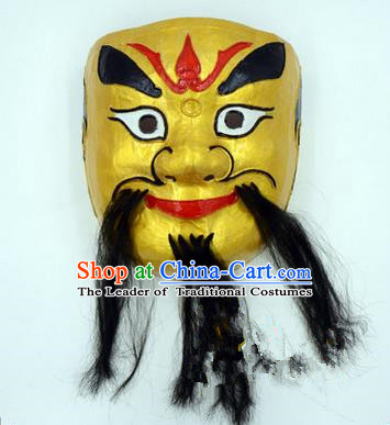 Traditional Chinese Ancient Peking Opera Accessories Mask, Traditional Chinese Beijing Opera God of Wealth Golden Masks
