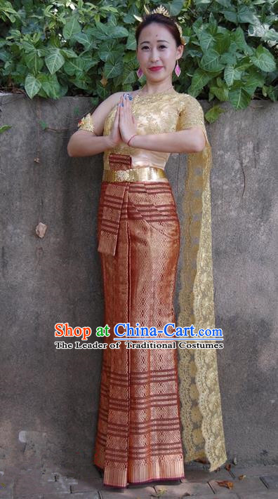 Traditional Traditional Thailand Princess Clothing, Southeast Asia Thai Palace Lady Ancient Costumes Dai Nationality Lilac Sari Dress for Women