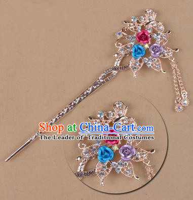 Top Grade Chinese Ancient Peking Opera Hair Accessories Diva Colours Crystal Flowers Hairpins Step Shake, Traditional Chinese Beijing Opera Hua Tan Hair Clasp Head-ornaments