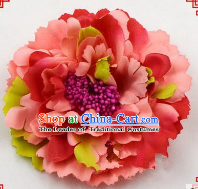 Top Grade Chinese Ancient Peking Opera Hair Accessories Diva Red Peony Hairpins, Traditional Chinese Beijing Opera Hua Tan Hair Clasp Head-ornaments
