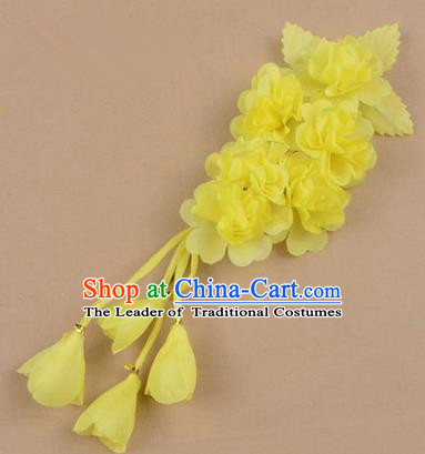 Top Grade Chinese Ancient Peking Opera Hair Accessories Diva Crystal Temple Yellow Jasmine Flowers Hairpins, Traditional Chinese Beijing Opera Hua Tan Hair Clasp Head-ornaments