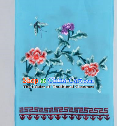 Top Grade Chinese Ancient Peking Opera Accessories Diva Embroidered Belts, Traditional Chinese Beijing Opera Hua Tan Light Blue Waist Towel