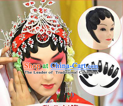 Top Grade Chinese Ancient Peking Opera Hair Temples Wigs, Traditional Chinese Beijing Opera Hua Tan Head-ornaments