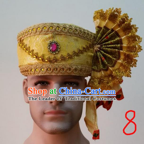 Traditional Traditional Thailand Accessories Pink Crystal Hat, Southeast Asia Thai Dai Nationality Headwear for Men