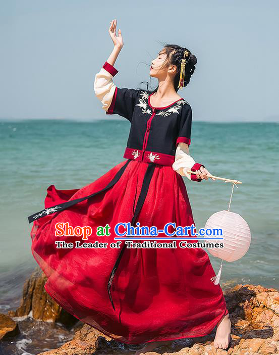 Traditional Chinese Song Dynasty Palace Princess Costume Blouse and Dress Complete Set, Elegant Hanfu Embroidered Clothing China Ancient Dress for Women