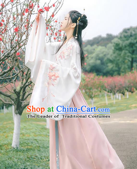 Traditional Chinese Han Dynasty Imperial Princess Costume, Elegant Hanfu Clothing Blouse and Skirts, Chinese Ancient Young Lady Embroidered Dress for Women
