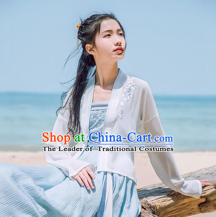 Traditional Chinese Tang Dynasty Imperial Princess Embroidery Costume, Elegant Hanfu Clothing Blouse and Skirts Suspenders Complete Set, Chinese Ancient Young Lady Dress for Women