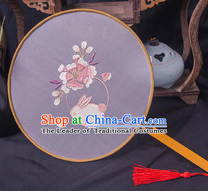 Traditional Chinese Ancient Hanfu Palace Princess Printing Flower Round Fans for Women