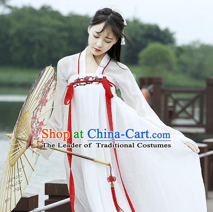 Traditional Chinese Han Dynasty Imperial Princess Costume, Elegant Hanfu Clothing Blouse and Skirts, Chinese Ancient Young Lady Embroidered Wintersweet Dress for Women