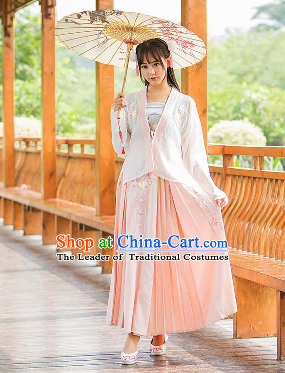 Traditional Chinese Tang Dynasty Young Lady Costume, Elegant Hanfu Clothing  Embroidered Boob Tube Top Blouse and