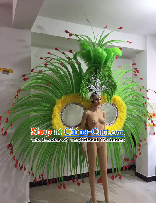 Top Grade Professional Performance Catwalks Feather Dance Costume, Stage Show Brazil Parade Giant Wings and Big Hair Accessories Decorations for Women